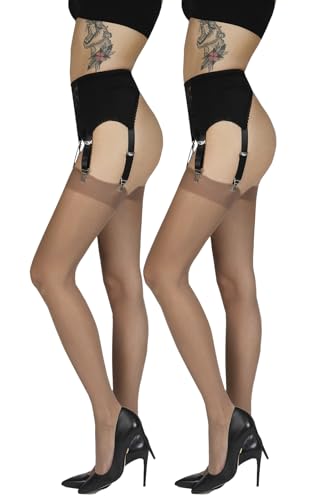 Annes styling Schlichte dünne Damen Strapsstrümpfe für Strapsstrumpfhosen für Strumpfhalter 20 DEN Schlichte, Avana XL/XXL, Doppelpack von Annes styling