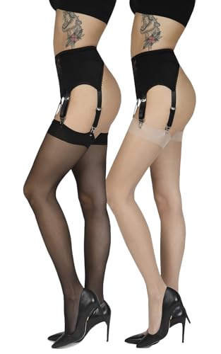 Annes styling Schlichte dünne Damen Strapsstrümpfe für Strapsstrumpfhosen für Strumpfhalter 20 DEN Schlichte, Multicolor XL/XXL, Doppelpack von Annes styling