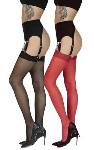 Annes styling Schlichte dünne Damen Strapsstrümpfe für Strapsstrumpfhosen für Strumpfhalter 20 DEN Schlichte, Multicolor XS/S, Doppelpack von Annes styling