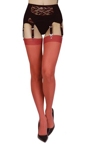 Annes styling Schlichte dünne Damen Strapsstrümpfe für Strapsstrumpfhosen für Strumpfhalter 20 DEN Schlichte, Rosso XL/XXL von Annes styling