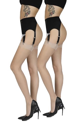 Annes styling Schlichte dünne Damen Strapsstrümpfe für Strapsstrumpfhosen für Strumpfhalter 20 DEN Schlichte, Visone XS/S, Doppelpack von Annes styling