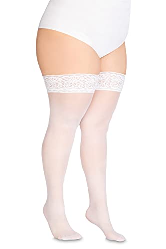 Annes styling Sila 40 Denier Damen Spitze Oberschenkelhoch blickdicht halterlose Nylonstrümpfe mit unsichtbarem Silikon Bianco TG-1/2 von Annes styling