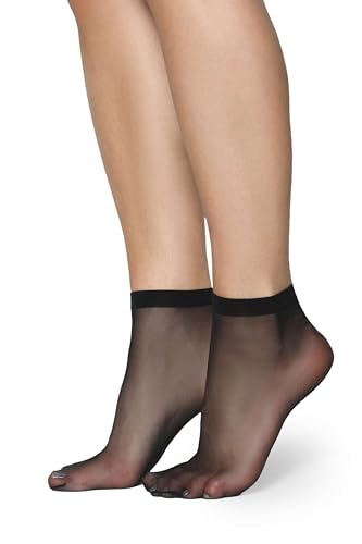 Annes styling Transparent Matte Ultra Dünne Socken für Frauen Mädchen Knöchelsocken Niedrig Geschnittene Elegante Damensocken Bequeme 15 DEN Dicke Ideal für Sandalen Absätze Frida15, 2 Paare Nero von Annes styling
