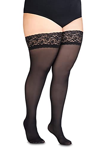 Annes styling Truss 60 DEN Damen Halterlose Mikrofaser Strümpfe mit Spitze Hoch Blickdicht Dessous Strumpfwaren Silikonoberteil, Nero Gr. TG-3/4 von Annes styling