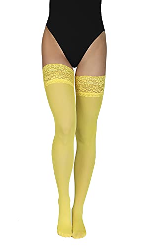 Annes styling Truss 60 DEN Damen Halterlose Mikrofaser Strümpfe mit Spitze Hoch Blickdicht Dessous Strumpfwaren Silikonoberteil, Giallo Gr. TG-3/4 von Annes styling