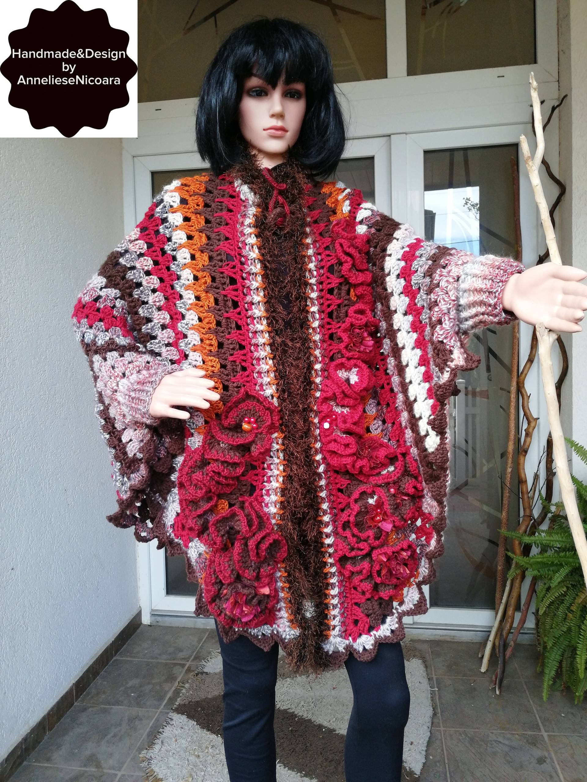 Poncho-Jacke Für Frauen/Gehäkelter Boho Poncho/Embroidered Cardigan -Poncho/Jacke Übergrößen von AnnesMagicCrochet