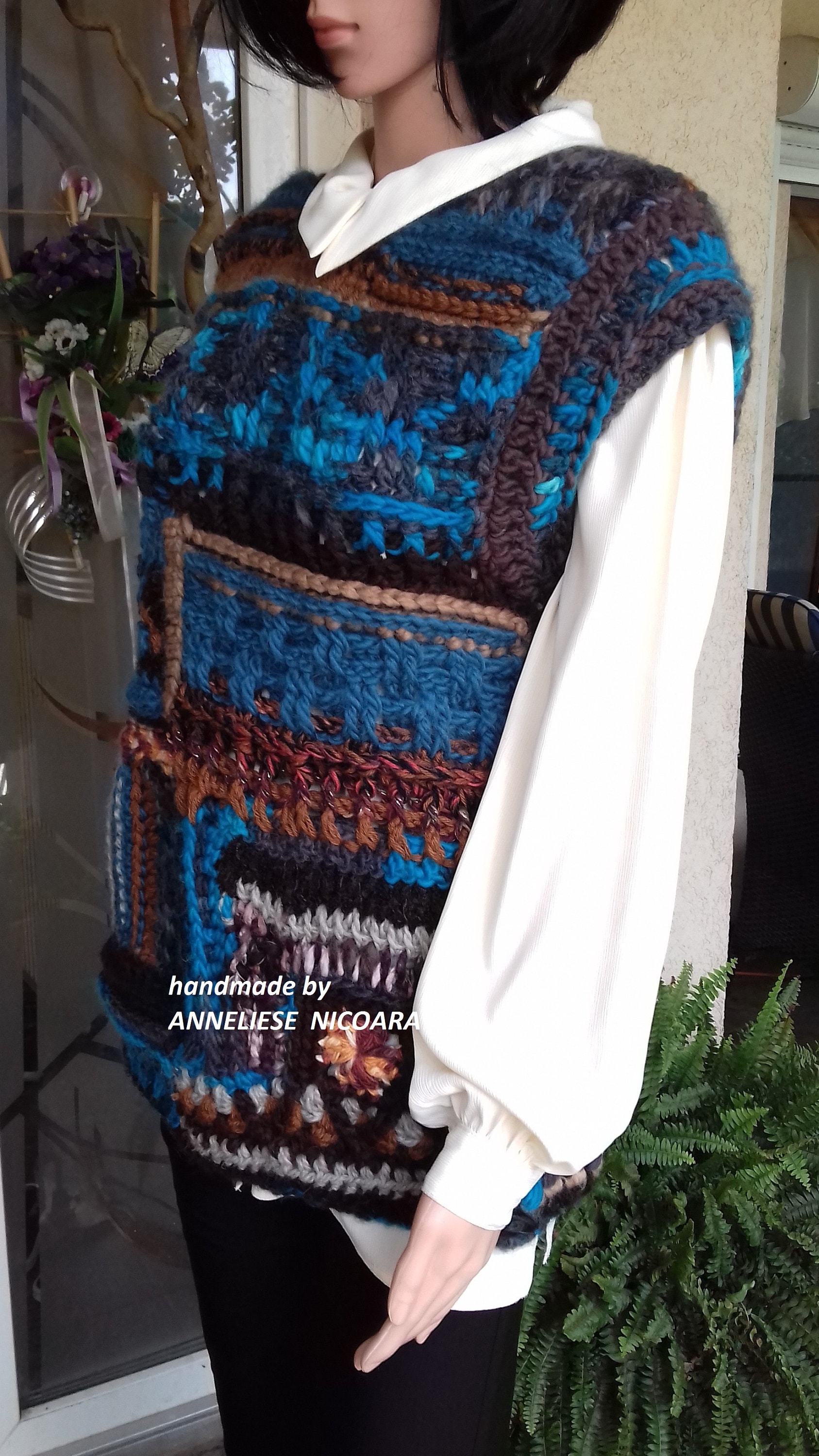 Wollweste/Häkelweste/Sleeveles Pulli/Unisex Weste/Blau-Braune Gehäkelte Weste/Größe M Wollweste/Häkelweste/Sleeveles Pulli/Unisex Weste/Blau-Braune Gehäkelte Weste/Größe M von AnnesMagicCrochet