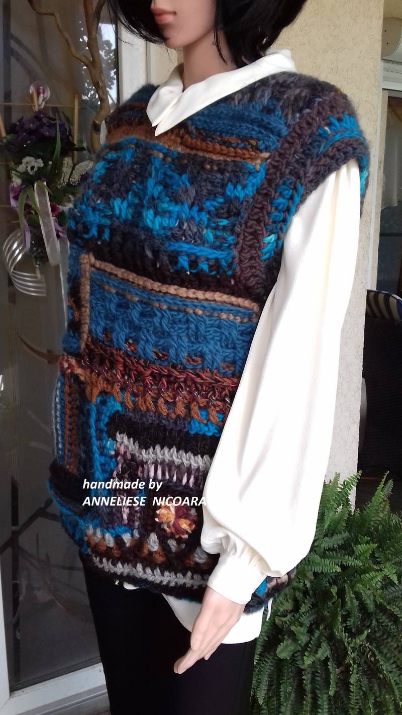 Wollweste/Häkelweste/Sleeveles Pulli/Unisex Weste/Blau-Braune Gehäkelte Weste/Größe M Wollweste/Häkelweste/Sleeveles Pulli/Unisex Weste/Blau-Braune Gehäkelte Weste/Größe M von AnnesMagicCrochet