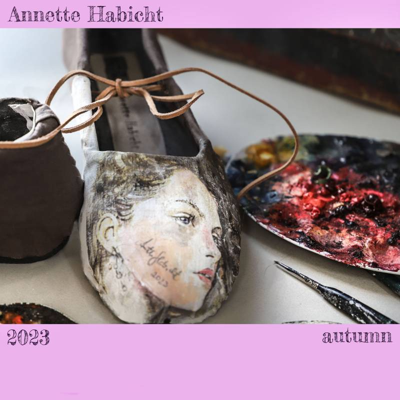Schuhe, Handbemalt Mit Dem Gesicht Einer Frau. Imprägniert. Einzigartig. Stoff, Historisch, Handgefärbt Nussbraun von AnnetteHabicht