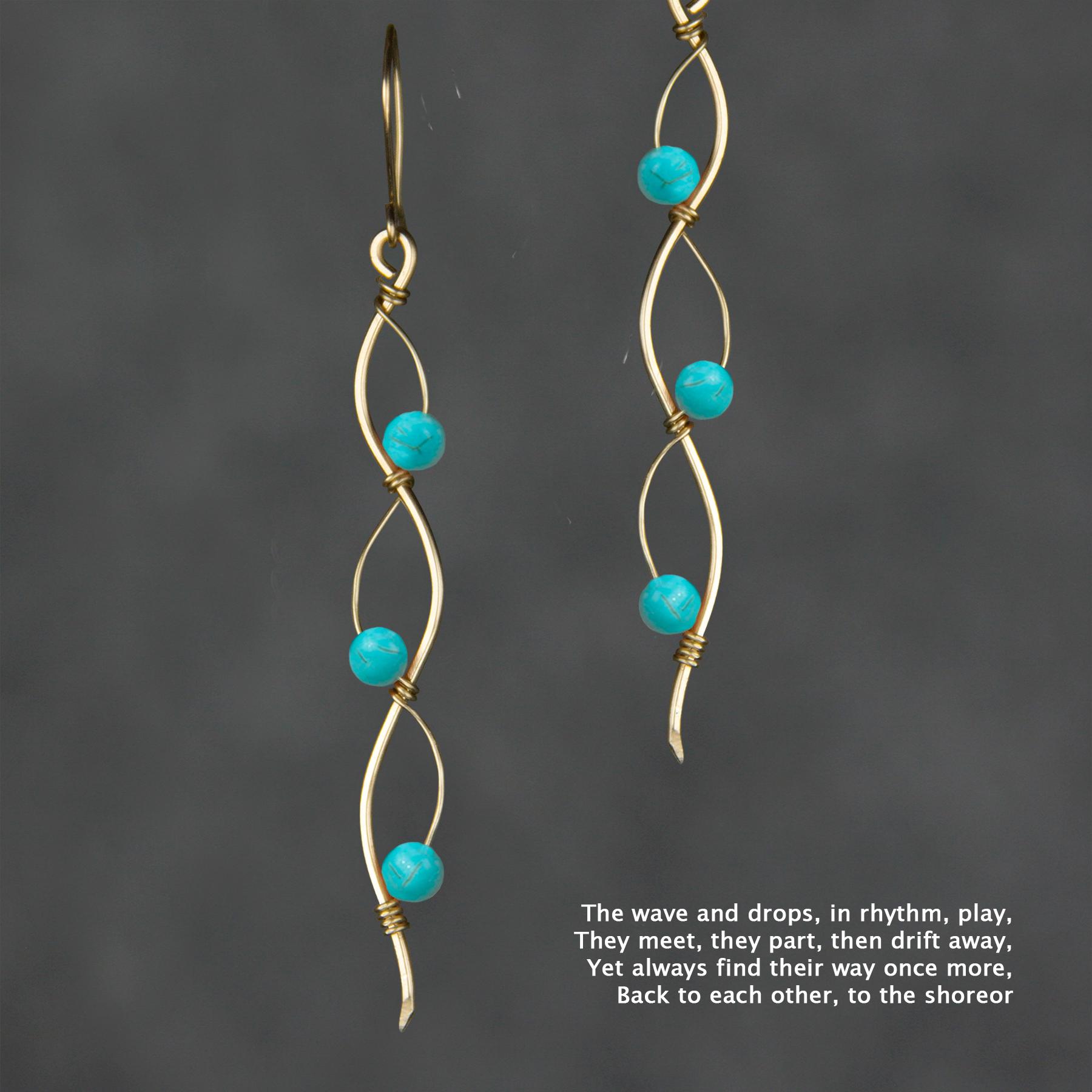 Gewellte Lange Ohrringe, Türkis, 14K Gold Filled Roségold Filled, Sterling Silber, Kupfer, Gratis Versand in Die Usa von AnniDesignsllc
