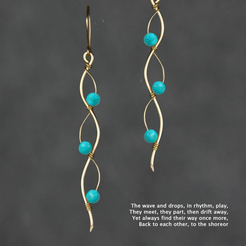 Gewellte Lange Ohrringe, Türkis, 14K Gold Filled Roségold Filled, Sterling Silber, Kupfer, Gratis Versand in Die Usa von AnniDesignsllc