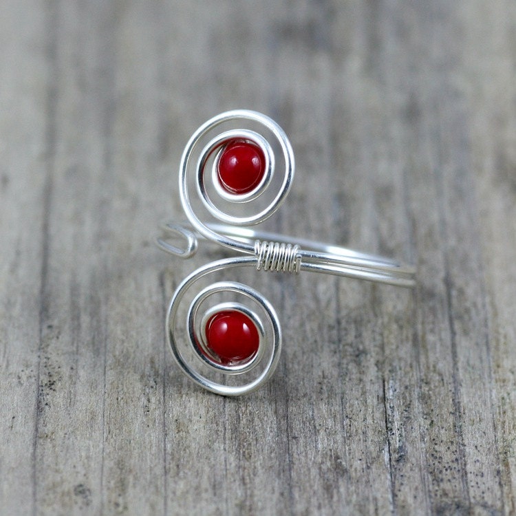 sterling Silberring, Rote Koralle, Spiral-Ring, Verstellbarer Ring, Handgemachten Schmuck, Personalisierte Geschenk Für Sie, Uns Versandkostenfrei sterling Silberring, Rote Koralle, Spiral-Ring, Verstellbarer Ring, Handgemachten Schmuck, Personalisierte Geschenk Für Sie, Uns Versandkostenfrei von AnniDesignsllc