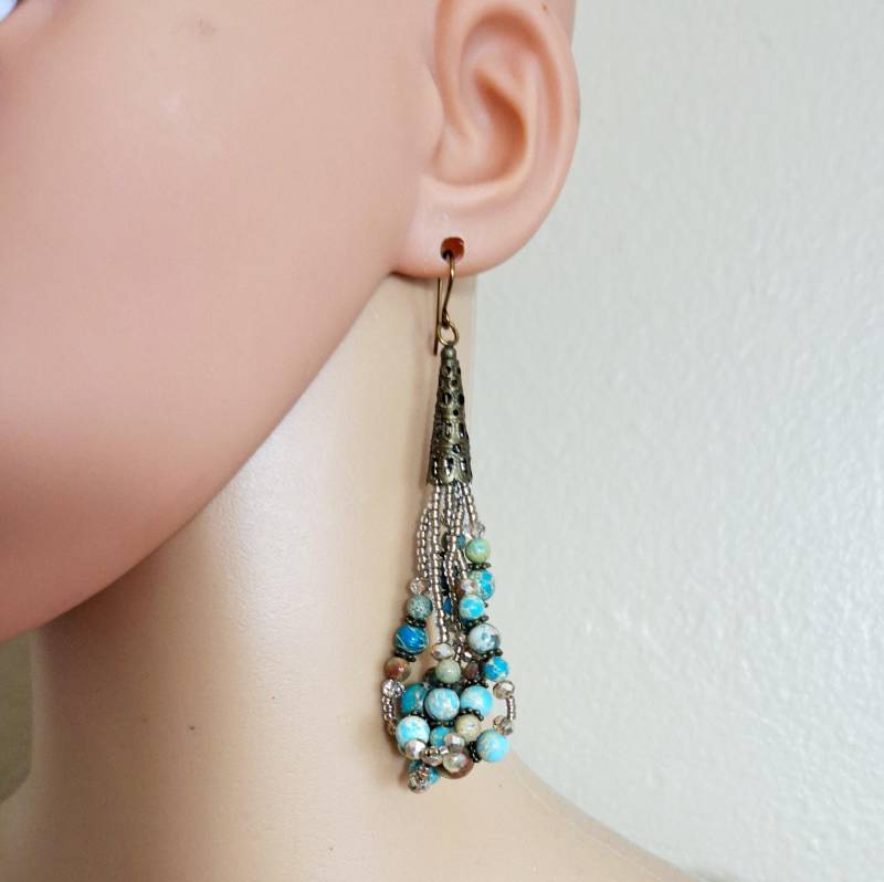 Türkis Meeressediment Jaspis Handwerker Vintage Bronze Filigran Ohrringe ~ Made in Den Usa #942 von AnnieBriggsDesigns