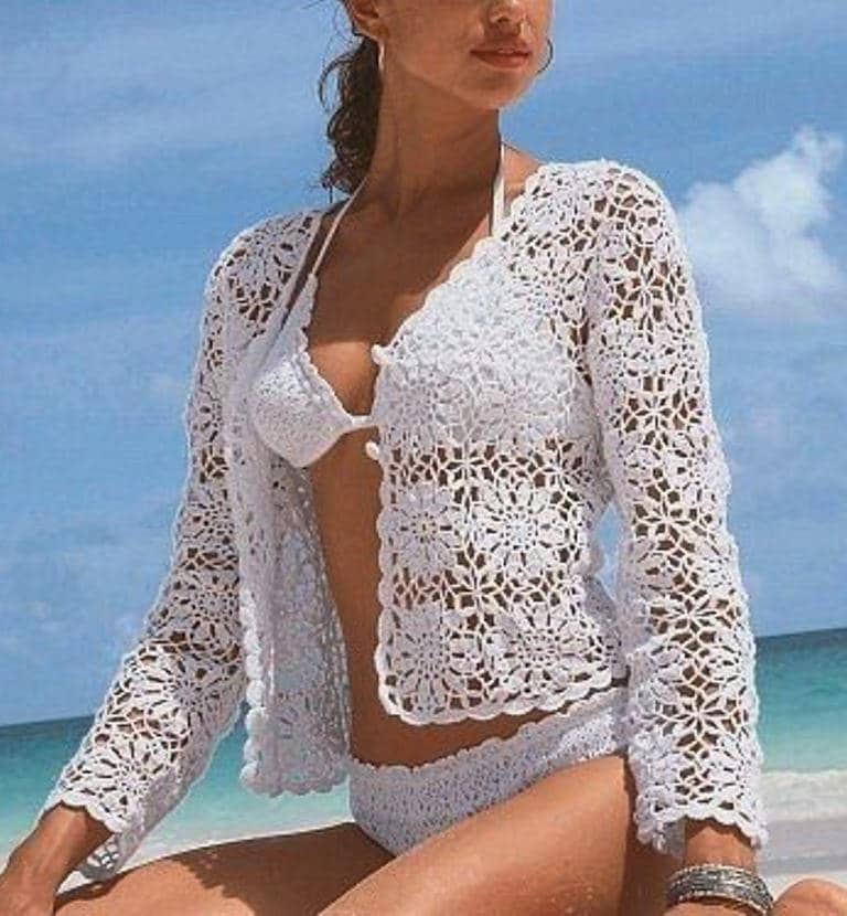 Damen Sommer Strickjacke in Weiß Gehäkelt/Individuell von AnnieCrochetFashion