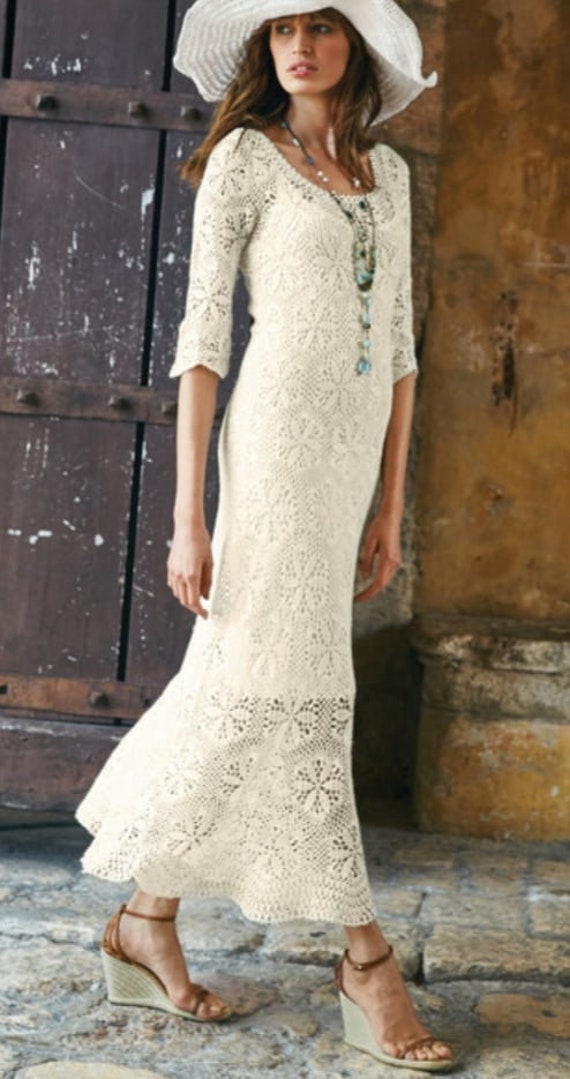 Langes Weißes Häkelkleid Im Booho-Stil, Strandkleid, Hochzeitskleid Gehäkelt/Individuell von AnnieCrochetFashion
