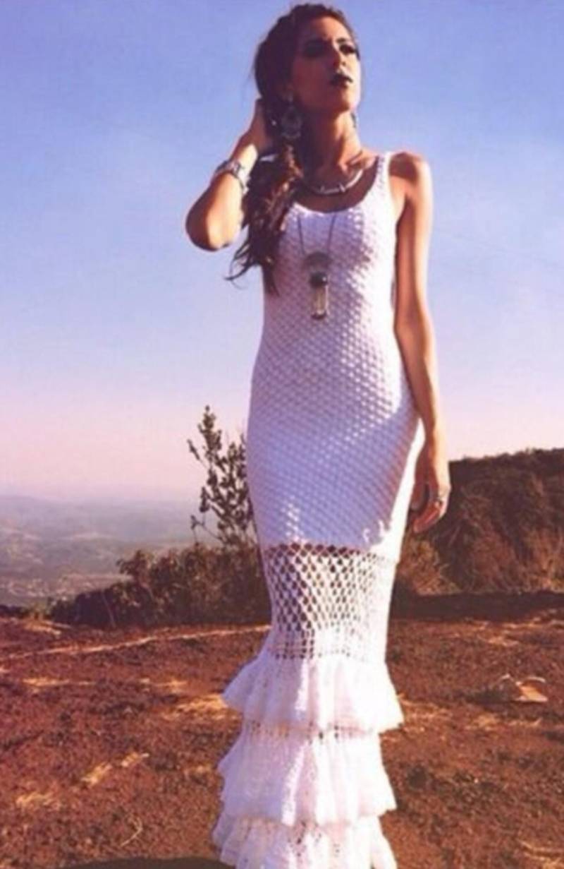 Langes Weißes Hochzeitskleid Strandkleid Kleid Gehäkelt/Individuell von AnnieCrochetFashion