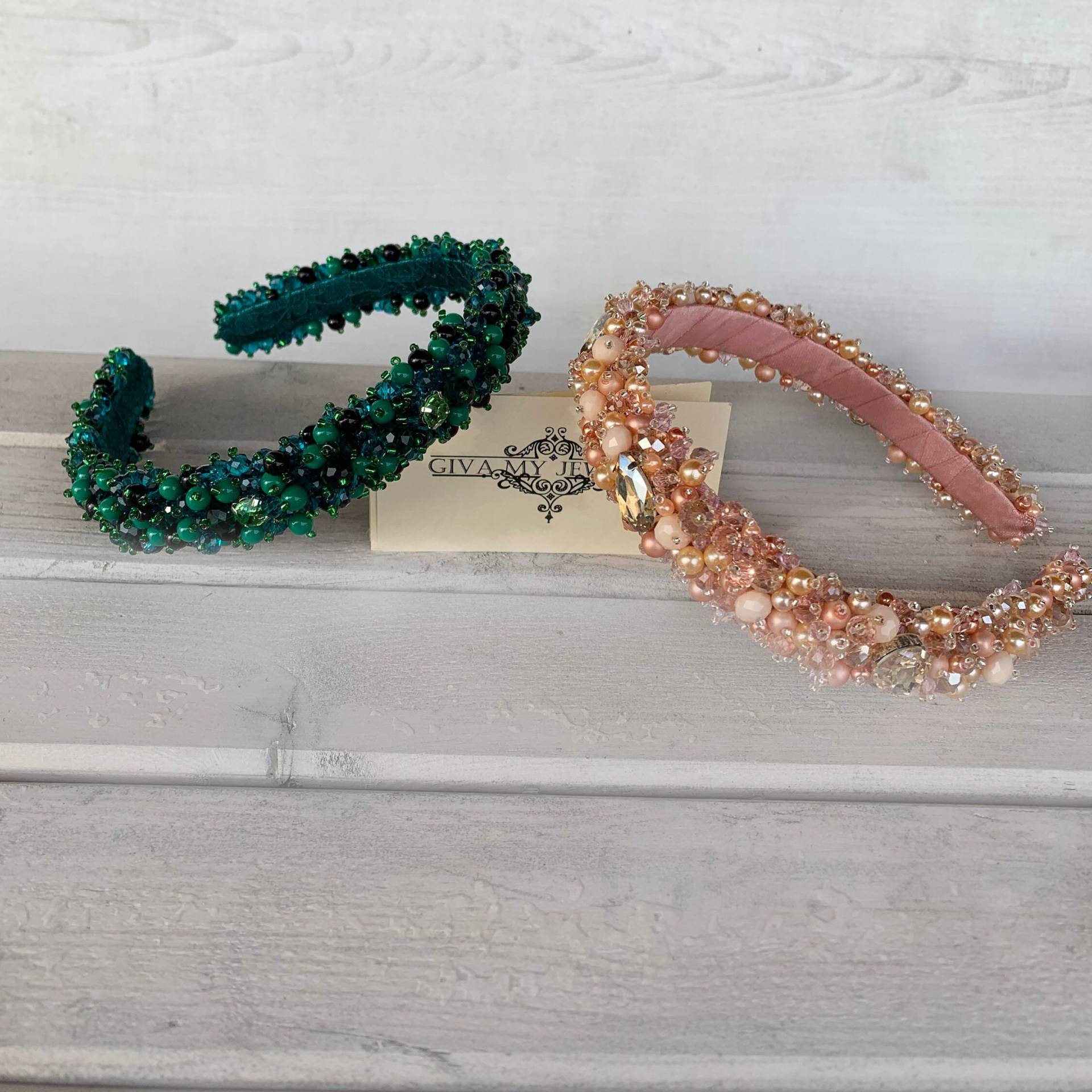 Kristall-Stirnband - Set Zwei Tiara , Licht Rose Gold Grün Gold Stirnband von AnnieGivaJewelry