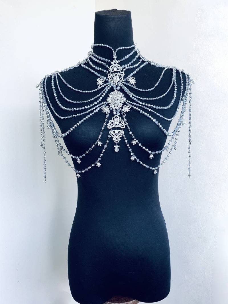 Silber Hintergrund Halskette ~ Braut Rücken Schmuck Hochzeit Schulter Körper Kette von AnnieGivaJewelry