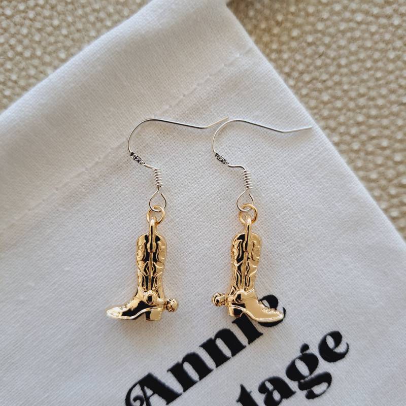 925 Sterling Silber Ohrhaken - Gold Mini Cowboy Stiefel Ohrringe Vintage Style Western von AnnieVintageShop