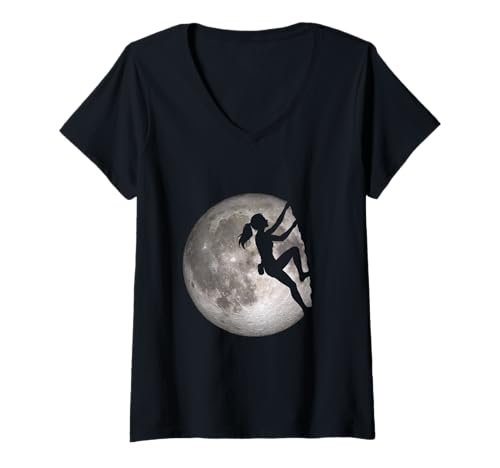 Damen Frauenklettern mit Vollmond T-Shirt mit V-Ausschnitt von Anniri Family