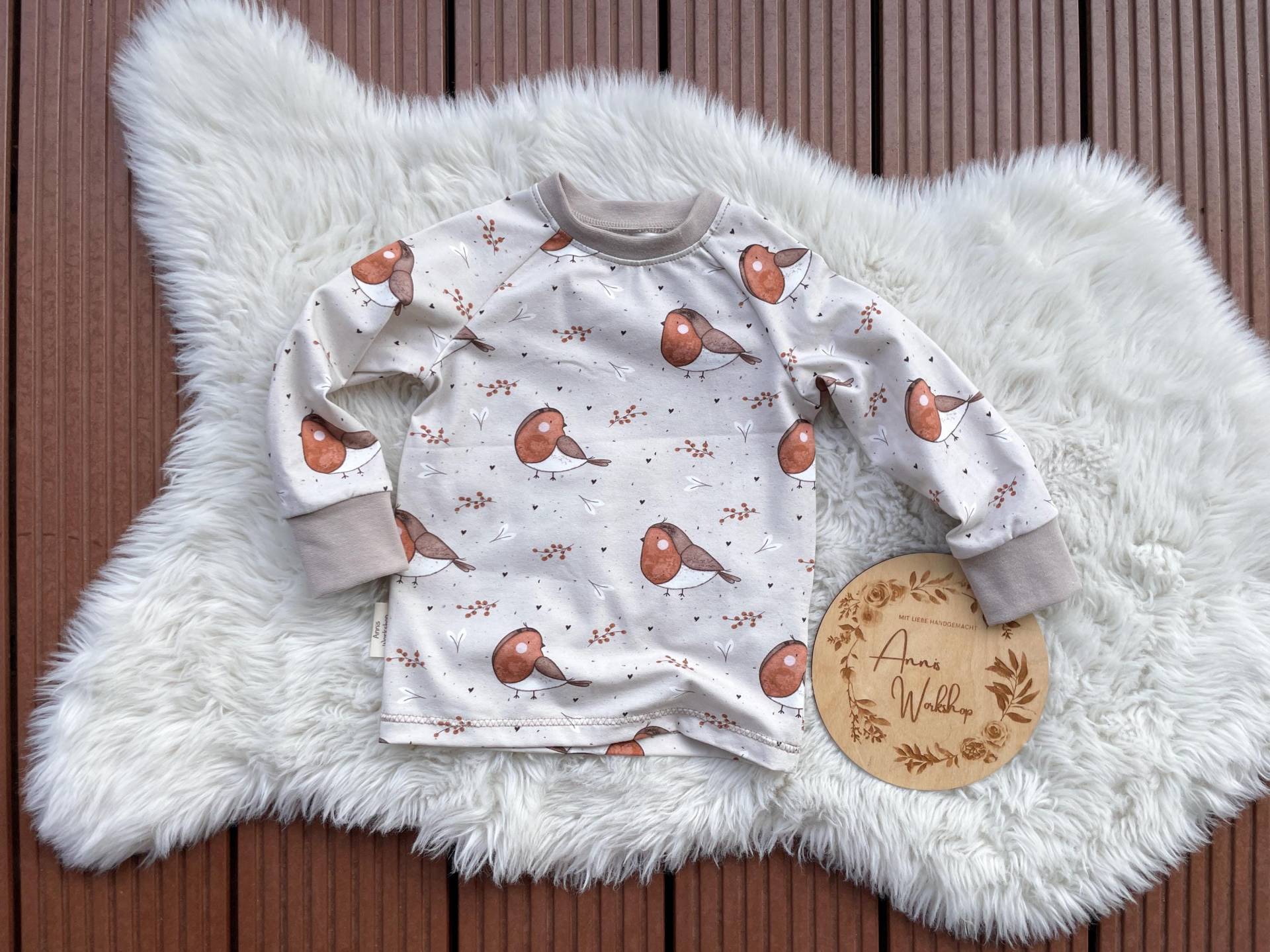 Shirt Größe 92, Bio Baumwolle Basic Shirt, Nachhaltige Kindermode, Raglanshirt, Kleidung, Jersey Rotkehlchen, Neutral Beige Herbst Wald von AnnisWorkshop