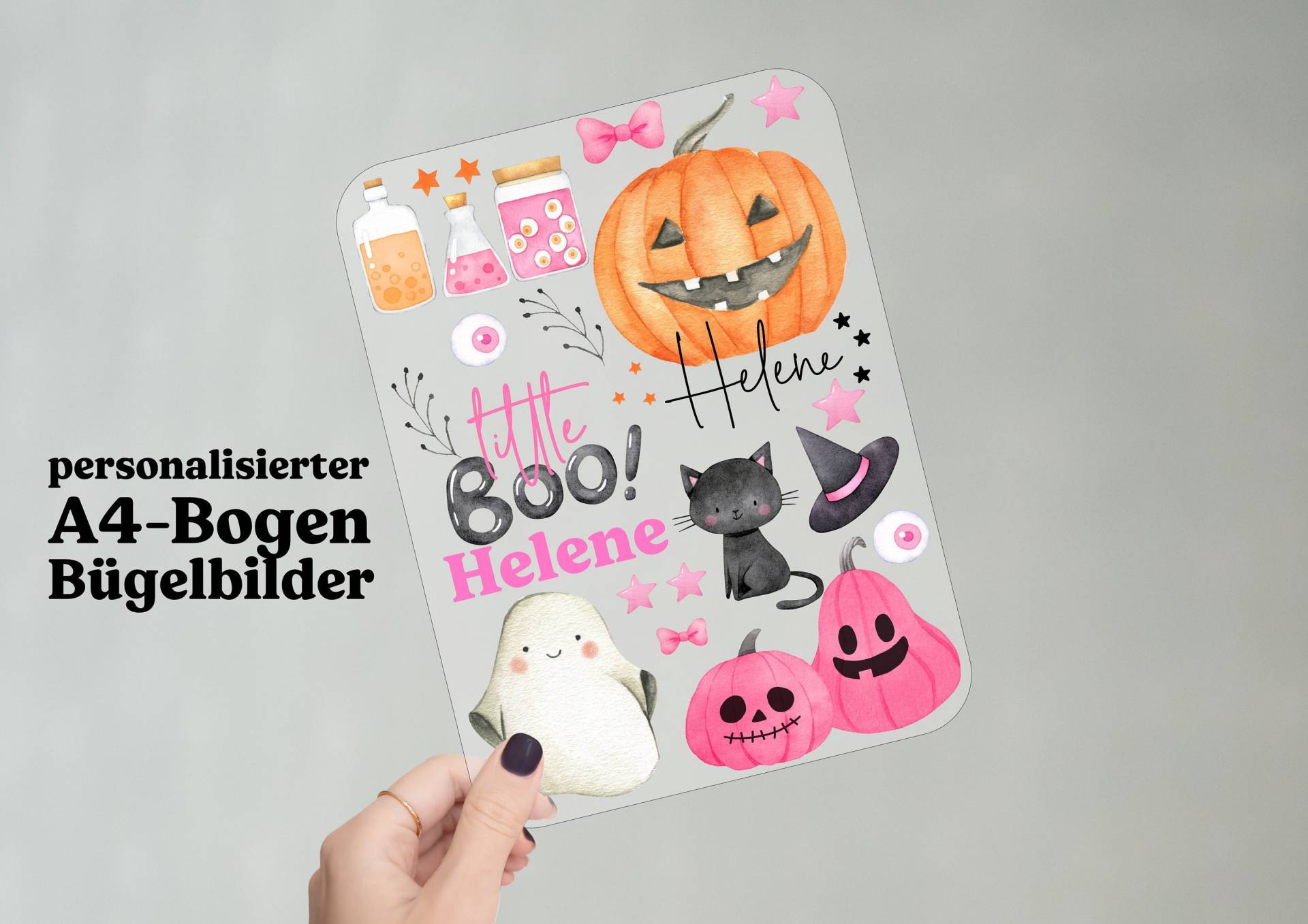 Bügelbild | Halloween Pink Personalisiert Bogen A4 Gemischt Mädchen Bügelbild | Halloween Pink Personalisiert Bogen A4 Gemischt Mädchen von Anniundava