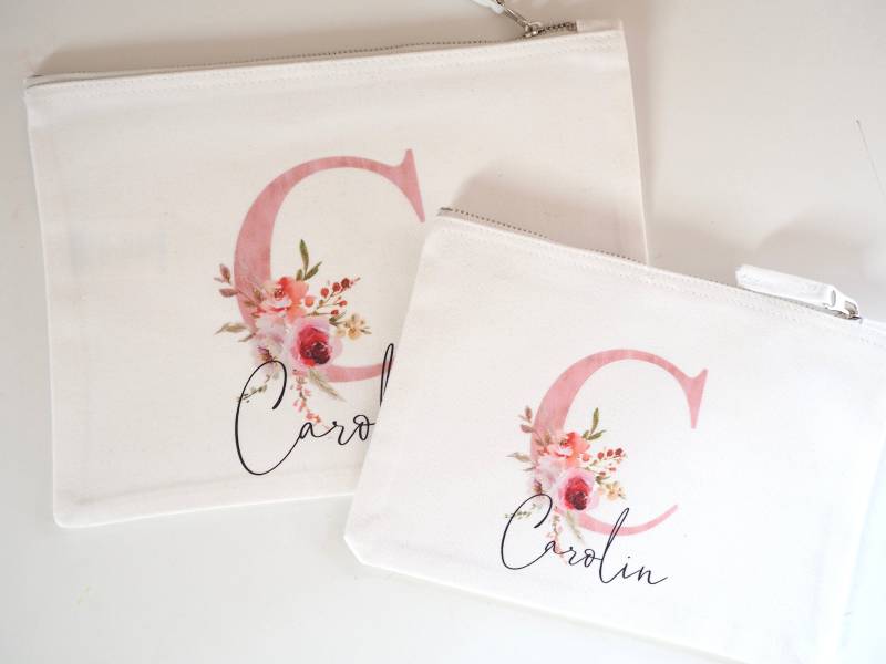 Kosmetiktäschchen Weiß Initial Roségold Gr. M Oder L | Clutch Geschenk Trauzeugin Brautmuttet Beste Freundin Jga |Personalisiert von Anniundava