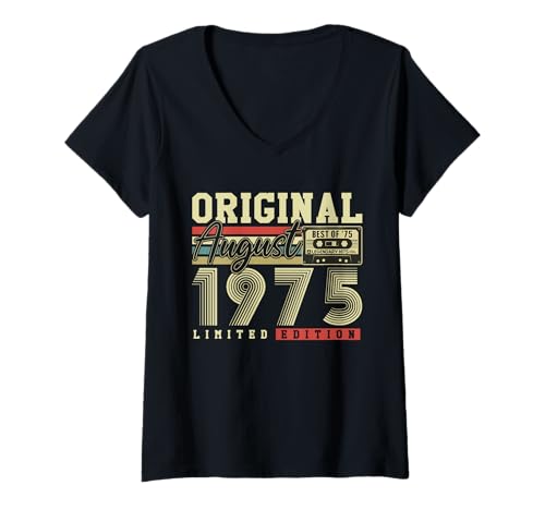 Damen Geschenk 50 Jahre Geburtstag Original August 1975 Vintage T-Shirt mit V-Ausschnitt Damen Geschenk 50 Jahre Geburtstag Original August 1975 Vintage T-Shirt mit V-Ausschnitt von Anniversaire 50 Ans Pour Homme et Femme Né En 1975