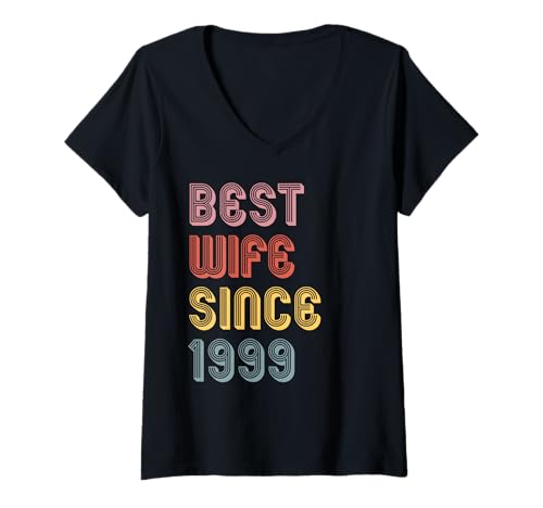 Damen Beste Ehefrau seit 1999, Geschenk zum 22. Retro-Hochzeitstag T-Shirt mit V-Ausschnitt von Anniversary Tops Best Wife Ever