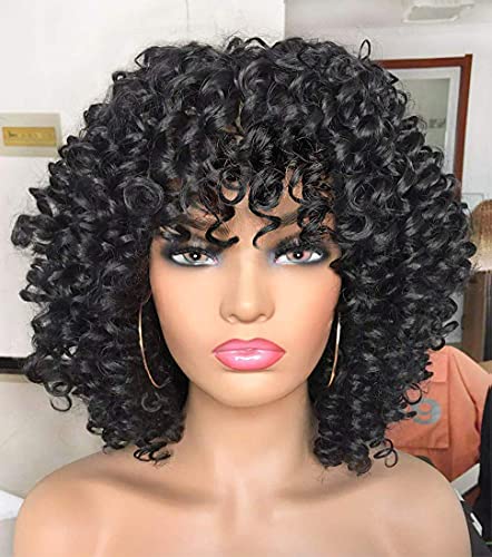 ANNIVIA lockige Afro-Perücke mit Pony für Frauen kurze verworrene lockige Perücken für Frauen synthetisch hitzebeständig kurze Afro Perücken (Schwarz) von Annivia