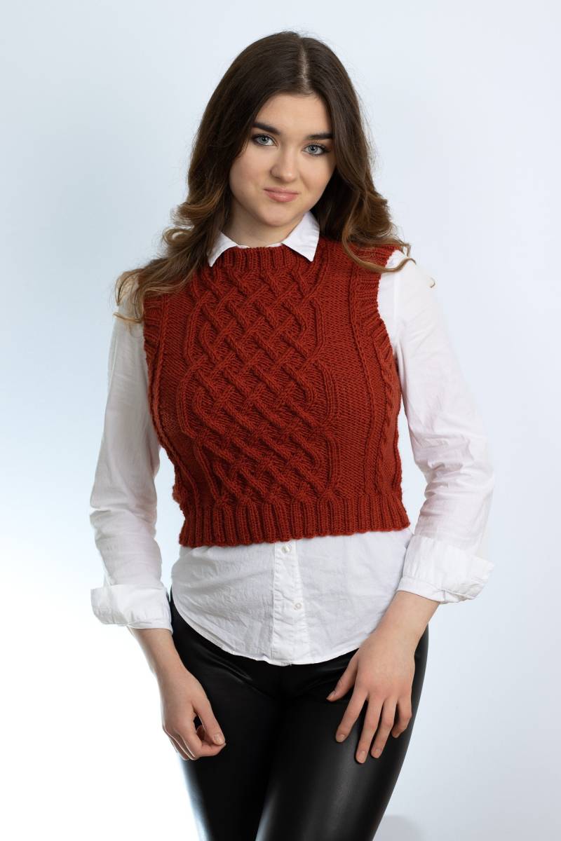 Damen Pullunder Handgestrickt, Weste, Wolle , Strickweste, , Pullover Ärmellos, Slipover, Gr. Xs-S, Terrakotta von Annknitting4you