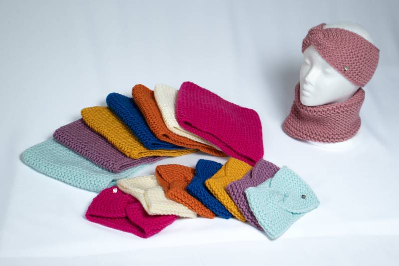 Mädchen Winterset 2 Teilig, Kinder Strickset, Strick Kombination Stirnband Und Schlauchschal, Handgestrickt von Annknitting4you