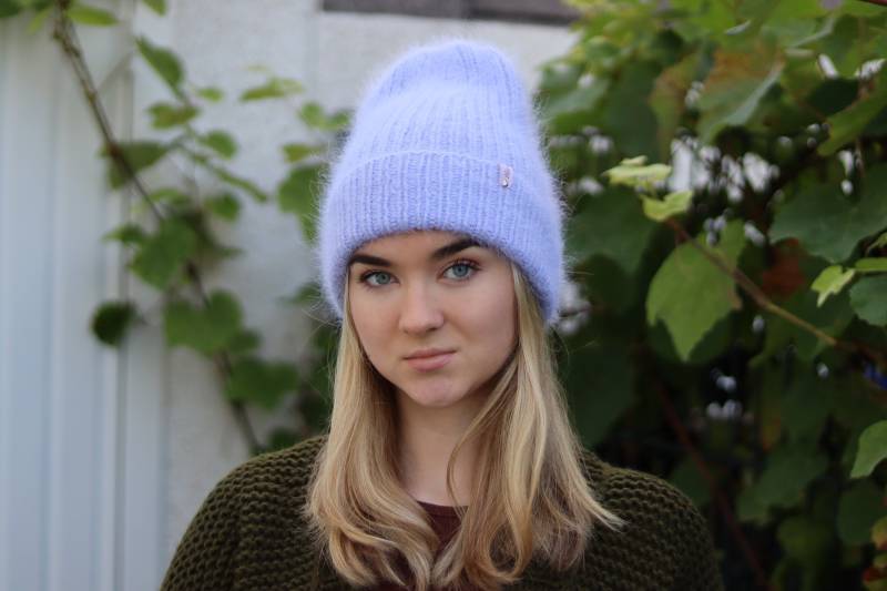 Mütze, Lila Angora Beanie, Handgestrickt, Lavendel von Annknitting4you