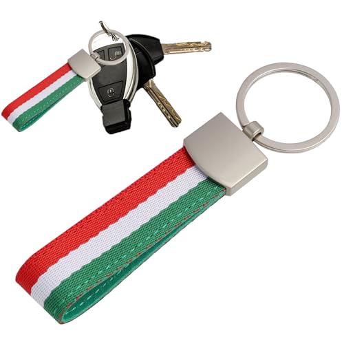Annlpoy Italienische Flagge Schlüsselanhänger, Robustes Segeltuch und Metallring, Mode-Accessoire Rostfrei und Lichtecht, für Männer und Frauen, Auto Schlüsselanhänger mit Sportlichem Design von Annlpoy