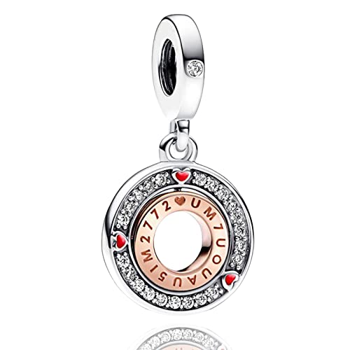 Annmors 925 Sterling Silber Bead Charms Europäische Armbänder und Halskette Perlen Two-tone Logo Circles Dangle 5A Zirkonia,Weihnachten,Valentinstag,Muttertag,Geschenkanhänger für Frauen und Mädchen von Annmors