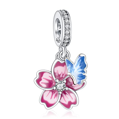 Annmors 925 Sterling Silber Bead Charms für Europäische Armbänder und Halskette Flower And Butterfly Perlen mit 5A Zirkonia, Weihnachten, Muttertag, Geschenkanhänger für Frauen und Mädchen von Annmors