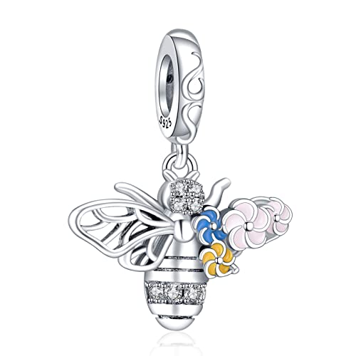 Annmors 925 Sterling Silber Bead Charms für Europäische Armbänder und Halskette Flower Bee Perlen mit 5A Zirkonia, Weihnachten, Valentinstag, Muttertag, Geschenkanhänger für Frauen und Mädchen von Annmors