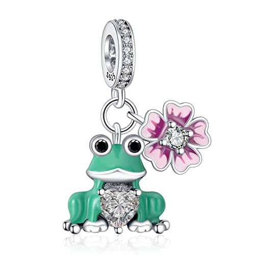 Annmors 925 Sterling Silber Bead Charms für Europäische Armbänder und Halskette Frog Hugs Heart And Pink Daisy Perlen mit 5A Zirkonia, Valentinstag, Muttertag, Geschenkanhänger für Frauen und Mädchen von Annmors