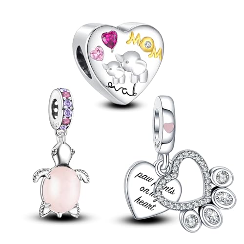 Annmors 925 Sterling Silber Bead Charms für Europäische Armbänder und Halskette Perlen Elephant Mom Love mit 5A Zirkonia,Valentinstag,Muttertag,Geschenkanhänger für Frauen Mädchen 3-Stück/Paket von Annmors