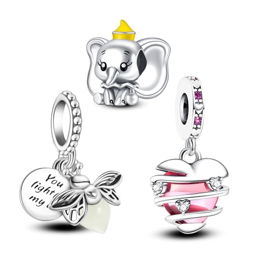 Annmors 925 Sterling Silber Bead Charms für Europäische Armbänder und Halskette Perlen Firefly Elephant Heart mit 5A Zirkonia,Valentinstag,Muttertag,Geschenkanhänger für Frauen Mädchen 3-Stück/Paket von Annmors