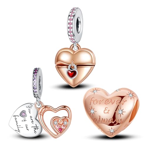 Annmors 925 Sterling Silber Bead Charms für Europäische Armbänder und Halskette Perlen Forever Mom Love mit 5A Zirkonia,Valentinstag,Muttertag,Geschenkanhänger für Frauen Mädchen 3-Stück/Paket von Annmors