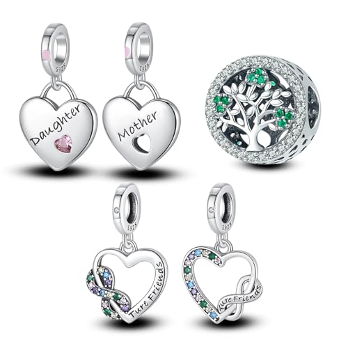 Annmors 925 Sterling Silber Bead Charms für Europäische Armbänder und Halskette Perlen Mom Family Tree Friend mit 5A Zirkonia,Valentinstag,Muttertag,Geschenkanhänger für Frauen Mädchen 3-Stück/Paket von Annmors