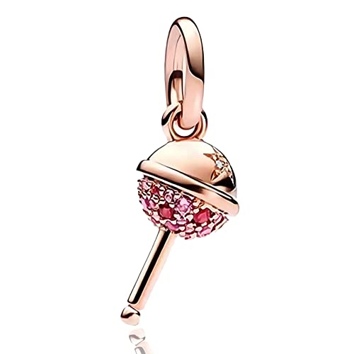 Annmors 925 Sterling Silber Bead Charms für Europäische Armbänder und Halskette Perlen Rosegold Lollipop mit 5A Zirkonia,Weihnachten,Valentinstag,Muttertag,Geschenkanhänger für Frauen und Mädchen von Annmors