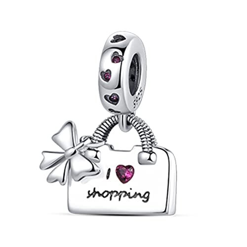 Annmors 925 Sterling Silber Bead Charms für Europäische Armbänder und Halskette Shopping Bags Perlen mit 5A Zirkonia, Weihnachten, Valentinstag, Muttertag, Geschenkanhänger für Frauen und Mädchen von Annmors