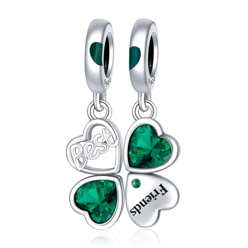 Annmors 925 Sterling Silber Bead Charms für Europäische Armbänder Halskette Best Friends Leaf Clover Dangle Perlen Zirkonia,Weihnachten,Valentinstag,Muttertag,Geschenkanhänger für Frauen und Mädchen von Annmors