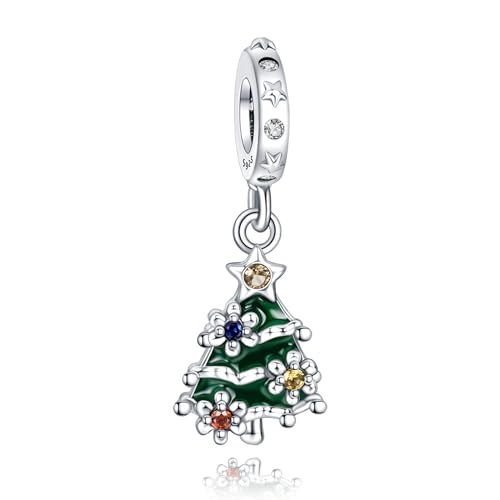 Annmors 925 Sterling Silber Bead Charms für Europäische Armbänder und Halskette Christmas Tree & Flower Perlen mit 5A Zirkonia,Weihnachten,Valentinstag,Muttertag,Geschenkanhänger für Frauen Mädchen von Annmors