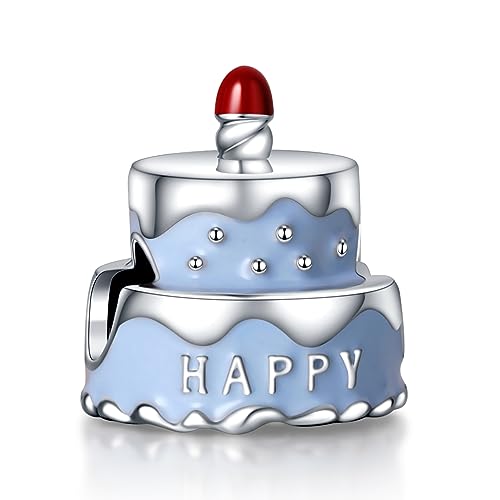 Annmors 925 Sterling Silber Bead Charms für Europäische Armbänder und Halskette Happy Birthday Cake Perlen mit 5A Zirkonia,Weihnachten,Valentinstag,Muttertag,Geschenkanhänger für Frauen und Mädchen von Annmors