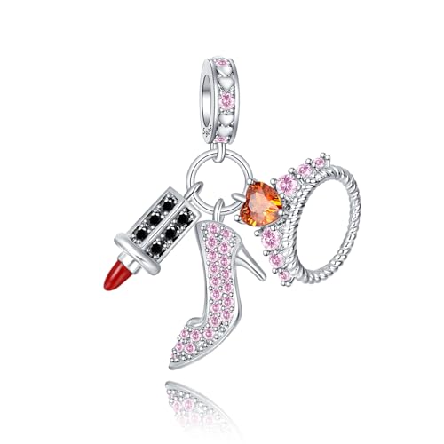 Annmors 925 Sterling Silber Bead Charms für Europäische Armbänder und Halskette Lipstick High Heel Rings Perlen mit 5A Zirkonia,Weihnachten,Valentinstag,Muttertag,Geschenkanhänger für Frauen Mädchen von Annmors