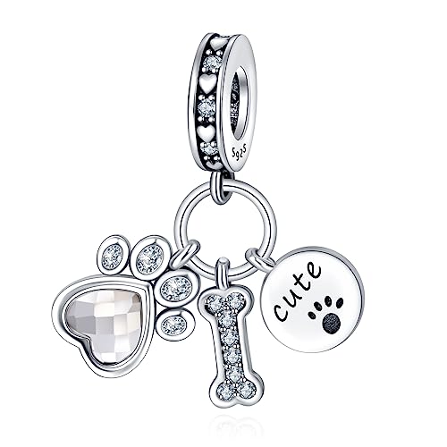 Annmors 925 Sterling Silber Bead Charms für Europäische Armbänder und Halskette Lucky Dog Paws Charms Perlen mit Zirkonia,Weihnachten,Valentinstag, Muttertag, Geschenkanhänger für Frauen und Mädchen von Annmors