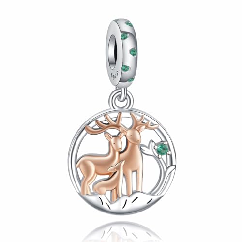 Annmors 925 Sterling Silber Bead Charms für Europäische Armbänder und Halskette Sika Deer Family Perlen mit 5A Zirkonia,Weihnachten, Valentinstag, Muttertag, Geschenkanhänger für Frauen und Mädchen von Annmors